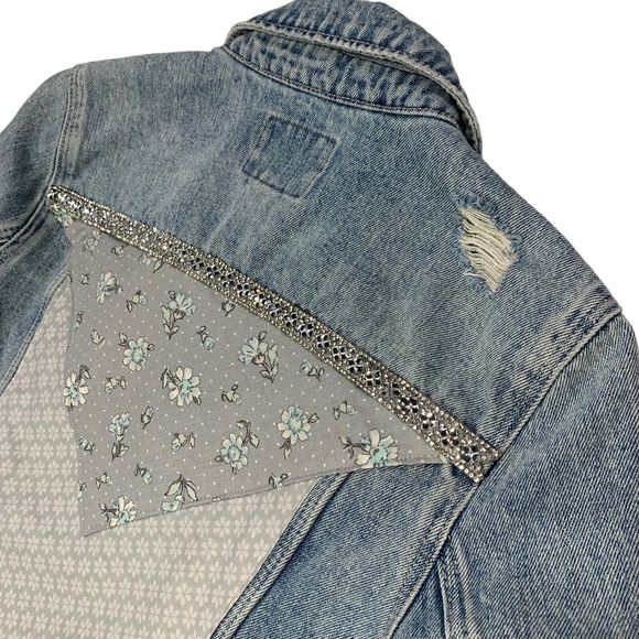 Boho Luxe Elegant Denim Jacket Statement Festival Bling Y2K Glam Gray - Picture 11 of 16
